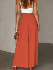 Women's Casual Solid Color Wide Leg Pocket Pants Spring - Burnt Orange - View 3