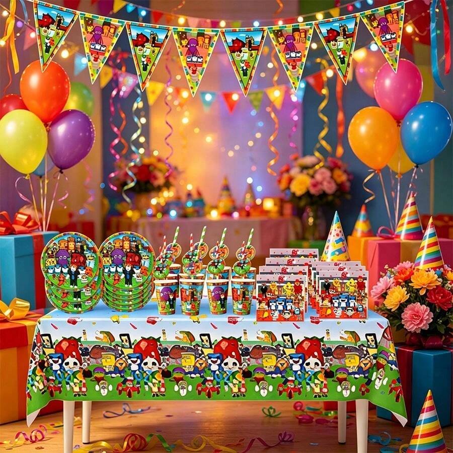 Roblox 51pcs Cartoon Tiger Party Supplies Set, Suitable For Birthday, Halloween, Graduation, Carnival, Wedding, Baby Shower, Christmas And Theme Parties - Steal a Brainrot Combination - View 1