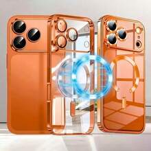 1 PIEZA Funda protectora de lente magnética con acabado brillante y electroplateado naranja compatible con iPhone 17, 17 Pro, 17 Pro Max, 17 Air, 11, 12, 13, 14, 15, 16 Pro, Pro Max, compatible con carga inalámbrica - Naranja - Ver 3