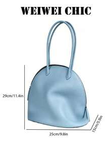 PU Leather Half-Moon Shoulder Bag, Light Blue Top Handle Bag, Spacious Zipper Wallet, Suitable For All Seasons, Perfect For Daily Use, Weekend Outings, Vacations, Ideal For Moms And Students - Blue - View 3
