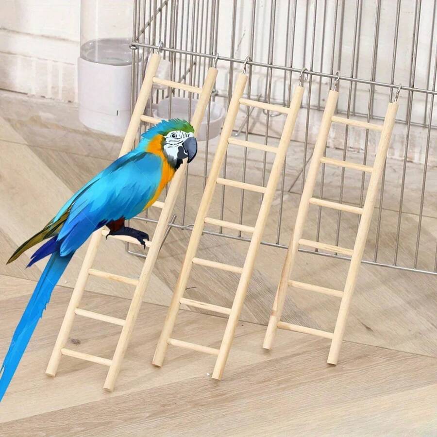 Escalera de escalada de pájaros de madera de juguete para loros, suministros de jaula para pájaros, escalera de escalada con soporte de madera maciza, escalera de hámster, 1. 2HLI - Beige - Ver 1