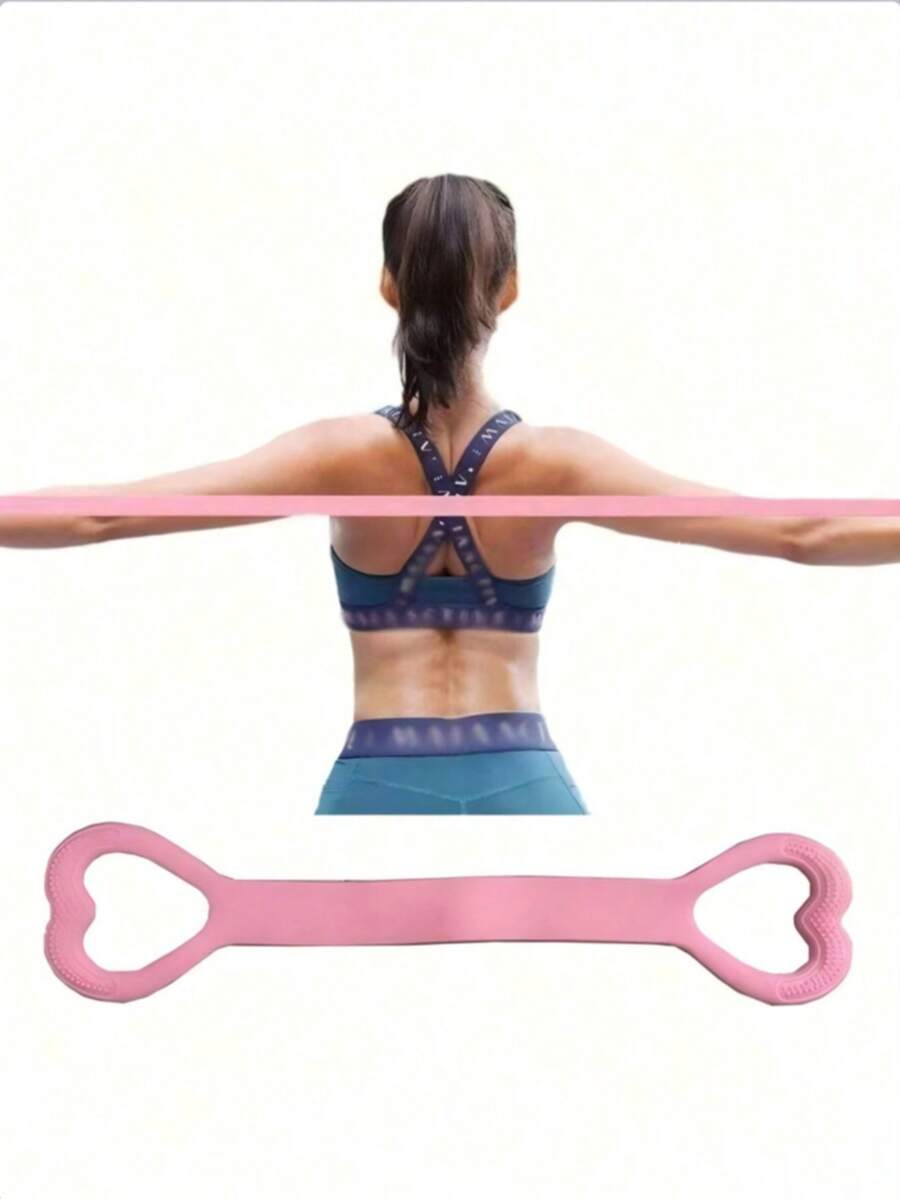 1/2/3pcs 8-Shaped Resistance Band, Women's Back Opening Training Shoulder Slimming Back Yoga Stretching Band, Back Silicone Thickened Elastic Rope (Pink) - Pink - View 1