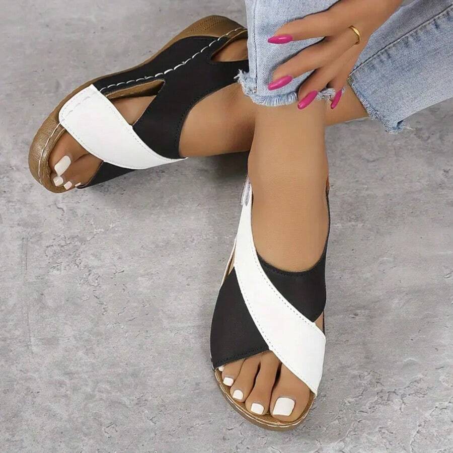 Plus Size Women's Fashionable Comfortable Lace-Up Wedge Sandals - Black - View 1