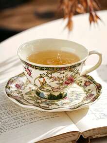 1pc European Vintage High-End Exquisite Highly Attractive Coffee Cup And Saucer Set, Suitable For Latte Coffee, Black Tea, Beverages, Water, Desserts, Fruits, Cakes, Applicable For Western Restaurants, Chinese Restaurants, Coffee Shops, Kitchens, Offices, Meeting Rooms, Living Rooms, Parties And Gatherings - Multicolor - View 3