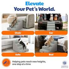 AKC - Escaleras para mascotas de 4 pasos: duraderas plegables antideslizantes para perros y gatos pequeños funda lavable montaje simple sin herramientas soporta hasta 50 libras - Gris - Ver 6