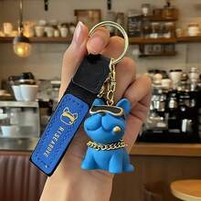 1pc Creative Cute Cartoon Bulldog Personalized Keychain Bag Charm - Blue - View 3