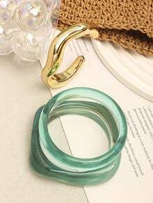 Bộ 3 vòng tay acrylic phong cách đại dương xanh, kết hợp vòng tay xếp chồng tối giản thanh lịch, có thể đeo cùng nhau hoặc riêng lẻ, phù hợp đeo hàng ngày và đi du lịch - Xanh 3 - Xem 5