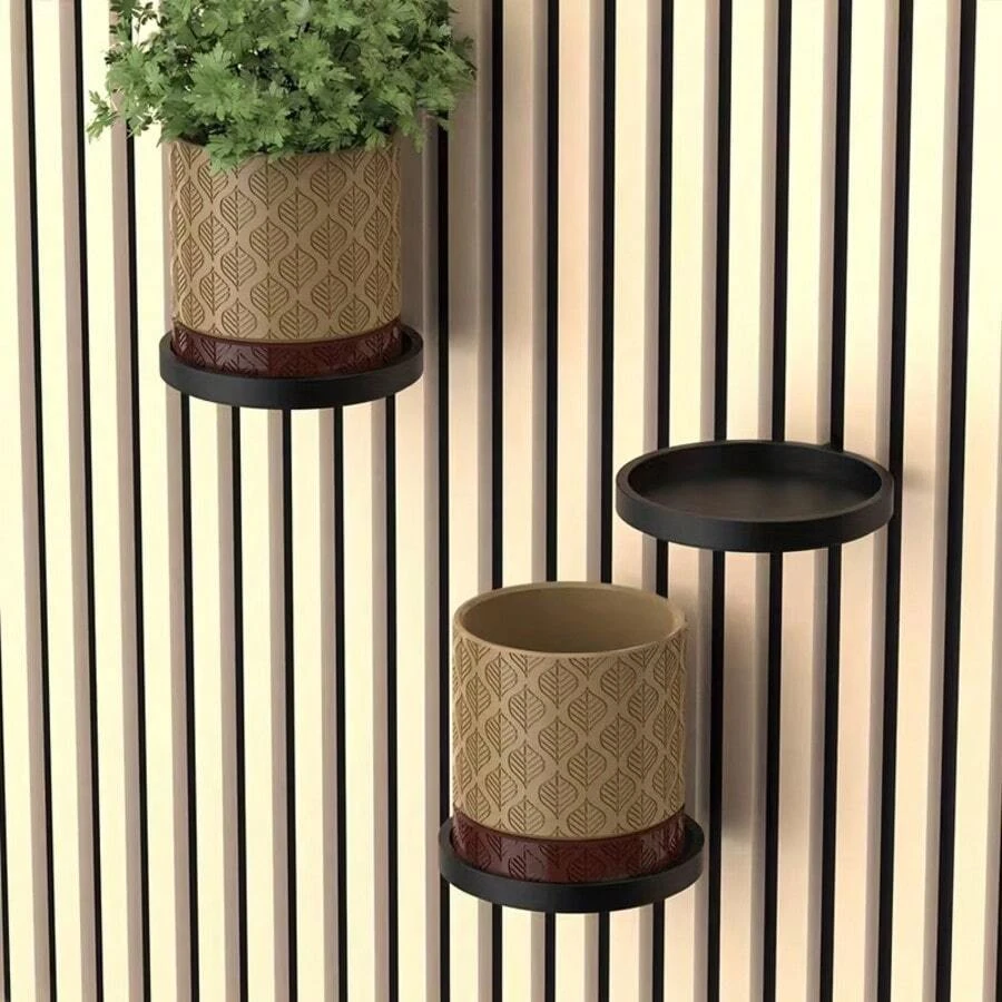 1PC Black/White Floating Wall Soundproof Panel Plant Stand, Sturdy Wall-Mounted No-Drill Installation, Greenery Display, Home Wall Decor Storage Organizer