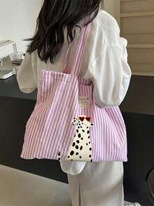 Pink Striped Tote Bag And Cosmetic Bag, Cute Dalmatian Print Reusable Shopping Bag, Travel Toiletry Bag, Red And White, Hand Washable, Summer Vibe - Multicolor - View 4