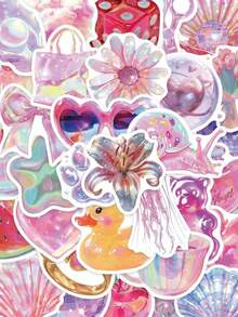 50 piezas de pegatinas holográficas en tonos pastel, calcomanías de dibujos animados, adecuadas para scrapbooking, portátil, equipaje, guitarra, botella de agua, funda de teléfono, manualidades, útiles escolares y vuelta al colegio - Fresco y limpio - Ver 3