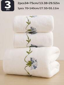 Coral Fleece Exquisite Embroidered Solid Color Bath Towel, Floral Embroidery, Bathroom Towel, Elegant Home Decor Suitable For Bathroom Towel, Hotel, Gym, Travel, Gift, Salon, Sports, Outdoor, Beach, School, Back To School, Travel, Travel Accessories, Home Essentials, Towel, Skin Care - White - View 13