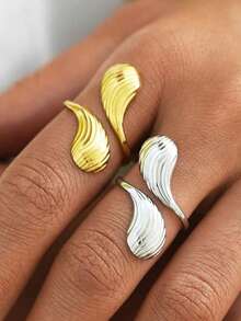2pcs/1pc Pleated Geometric Stainless Steel Open Ring, Suitable For Fashion And Daily Wear, Western Jewelry, Valentine's Day Gift - Multicolor - View 4