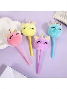 1pc (Random Color) Stress Relief Fun Children's Ballpoint Pen, Cute Student Creative Neutral Pen, Cartoon Cute Stress Relief Comfortable Rabbit Fur Pen, Elementary School Student Writing Small Gift - Multicolor - View 4