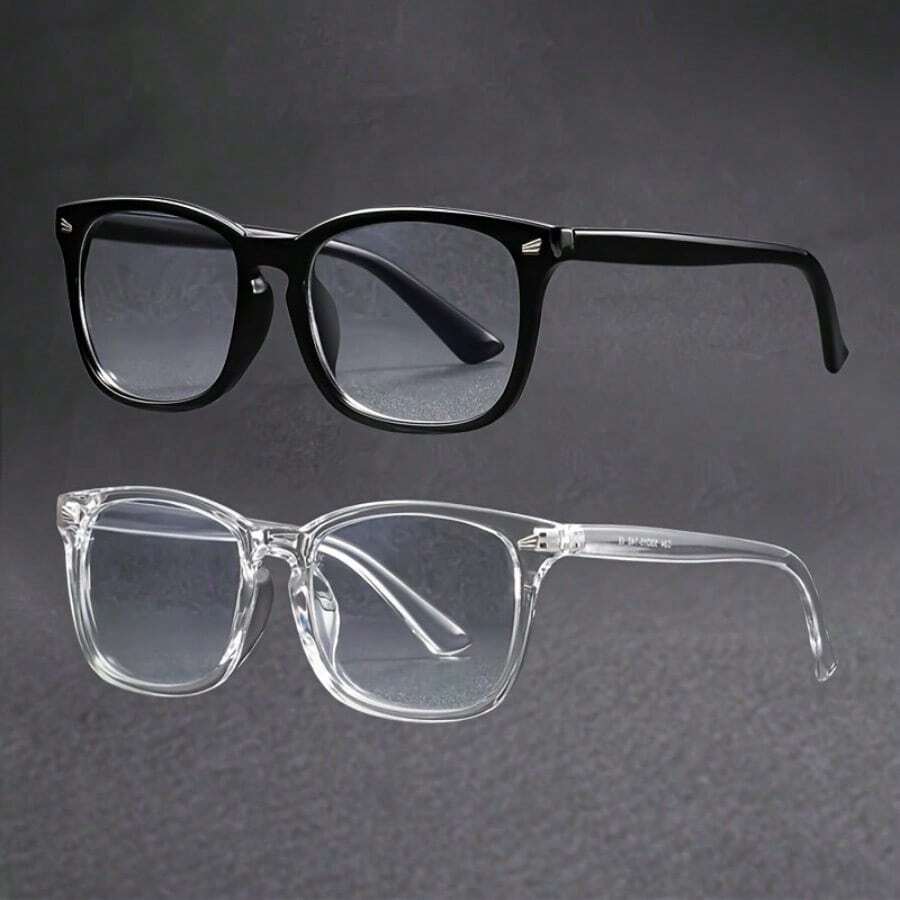2 Pairs Blue Light Blocking Glasses For Men & Women - Polarized Computer Eyeglasses With PC Frames, Anti-Glare For Screens - Jet Black + Transparent - View 1
