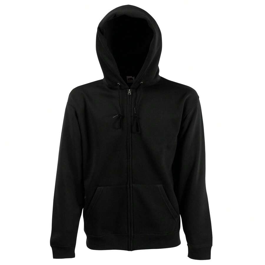 Fruit Of The Loom Mens Hooded Zip Sweatshirt Front Pouch Pockets 5szs - Black - View 1