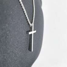 1PC Gold & Silver Polished Cross Necklace, Summer Long-Wear Sweat-Resistant Non-Fading Hypoallergenic, Effective Neckline Enhancement For Slimmer Face, Suitable For Beach Vacation / Street Style / Commute Business All-Scenario, Father's Day, Birthday, Graduation Season Gift Choice For Men & Women Couples - Multicolor - View 3