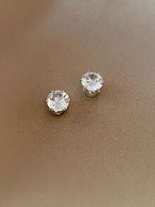 1 Pair Magnetic Stud Earrings, Suitable For Non-Pierced Ears, Clip-On Design, Cubic Zirconia Inlaid - Multicolor - View 12