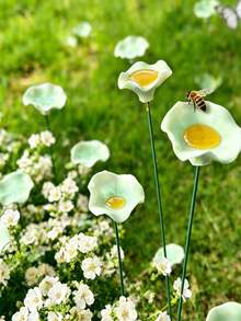 1pc Handmade Ceramic Flower Desktop Decor With Metal Stem, Weather-Resistant Aesthetic Garden Stake Ornament For Outdoor Patio Yard Lawn Pathway Flower Pot Arrangement, Cute Porcelain Floral Sculpture Artwork, Balcony Landscape Home Office Desk Decoration Gift - Multiple Styles - View 6