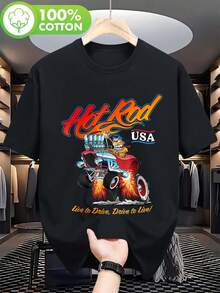 y cuello redondo, estampada con motivos de coches modificados y estilo americano, adecuada para uso casual diario, lavable a máquina, ideal para deportes, regalos y uso durante todo el año. - Negro - Ver 1