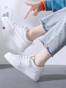 Zapatillas de deporte para exteriores, versión coreana de suela gruesa, modernas y versátiles, transpirables, deportivas y de ocio, zapatos blancos - Blanco 17 - Ver 15