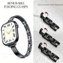 1pc Luxury Black Cross-Shaped Metal Chain Watch Band, Women's Thin Bracelet Style Watch Strap, Compatible With Apple Watch 38/40/41/42/44/45/46/49mm Series 11/10/9/8/7/SE/6/5/4/2/1 - Black - View 4