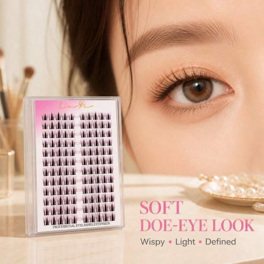 12 Reihen, 120 Büschel hochkapazitive kleine wilde Hasen Kunstwimpern, 13mm C-Curl, flauschige DIY-Wimpern, langanhaltend und wiederverwendbar, Klebetyp, geeignet für Anfänger, Alltag, Partys, natürlicher 3D-Look auf den Augen, lässt Augen größer aussehen - Übersicht 1