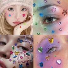 12pcs Mini Rhinestone Gem Stickers - Random Style Self-Adhesive Multicolor Mixed Shapes (Heart, Star, Flower) Suitable For DIY Crafts, Nail Art, Face And Body Decoration - Shiny Acrylic Rhinestones For Jewelry Making, Hair Accessories, Home Craft Materials, Craft Rhinestones - A - View 3