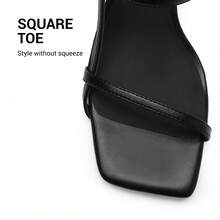 Women Kitten Low Heel Sandals Square Open Toe Ankle Strap Party Wedding Dressy Heeled Sandals - màu đen - Xem 8