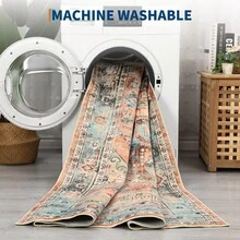 Washable Vintage Rug For Living Room, Machine Washable, With Non-Slip Backing, Short Pile, Large And Stain-Resistant, For Bedroom And Dining Room - Red - View 8