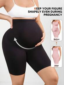 Maternity Soft Elastic Waist Comfortable Belly Support Shorts - Black - View 5