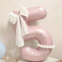 40-Zoll große hellrosa Zahlen-Folienballons Set 0-9 mit DIY weißen handgebundenen Schleifen und langen Ballon-Klebeklebpunkten, geeignet für Geburtstagsmottopartys, Jubiläumsfeiern, Hochzeiten, Gender Reveal, Baby Shower Foto-Requisiten Ballon-Dekorationszubehör - Babyrosa - Übersicht 9
