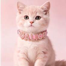 Cat Letter Rhinestone Customized Name Collar Leather Pet Customized Collar Anti-Lost Adjustable Size Small Dog Chihuahua Cat Kitten - Multicolor - View 10