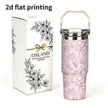 1pc/5pcs 30oz Stainless Steel Insulated Tumbler, Pink Floral Print, Keeps Cold And Hot. Equipped With Leak-Proof Lid, Straw And Portable Handle, Suitable For Indoor Daily Use And Outdoor Travel, A Delicate Birthday Gift For Floral Lovers. - Light Pink - Small Flowers - View 10