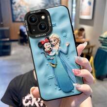 Disney Frozen Licensed Design On Concave Sky-Blue Base, Official Frozen Logo At Top, Elsa In Classic Ice-Blue Gown Holding Mini Minnie Doll, Scattered Star And Bubble Decorations Around. Cool Winter-Toned Color Matching Echoes The Movie's Icy Theme, Precise Cutouts For All Buttons And Camera. Compatible With IPhone 17,16,15,14,13,12,11 Pro & Galaxy S25,S24,S23,S22 Series. - 白色 - 查看 5
