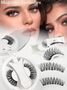 1 Pair Russian Strip Magnetic False Eyelashes , Soft Magnetic Eyelashes, Natural DCurl False Eyelashes, No Glue Needed, Very Soft, Suitable For Beginners, Reusable, Eyelashes - Black - View 1