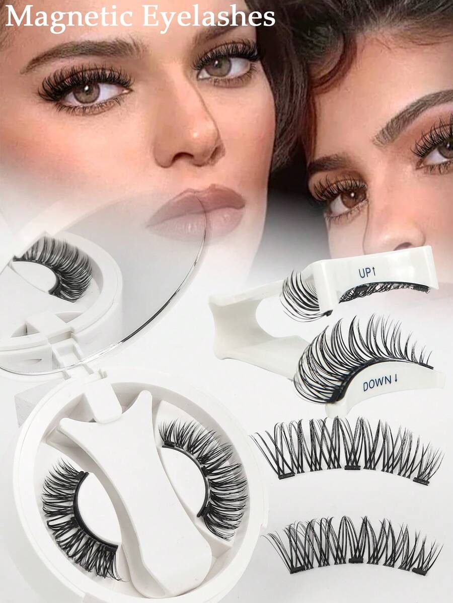 1 Pair Russian Strip Magnetic False Eyelashes , Soft Magnetic Eyelashes, Natural DCurl False Eyelashes, No Glue Needed, Very Soft, Suitable For Beginners, Reusable, Eyelashes - Black - View 1