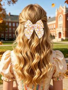 2 piezas Moños para el cabello de vuelta a la escuela para niñas con estampado de lápiz, clips de cocodrilo, clips para el cabello de temporada escolar, horquillas adorables para estudiantes, accesorios para el cabello de adolescentes - Multicolor - Ver 2