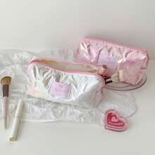 1/2pcs New Pink Girly Star Shiny Large Capacity Pencil Case, Stationery Storage Bag, Portable Cosmetic Organizer, Water-Resistant Wear-Resistant Fabric, Smooth Zipper, Structured Shape, Dirt-Resistant Easy-To-Clean, Multi-Compartment Storage For Neutral Pens, Rulers, Sticky Notes, Tape, Lipstick, Powder, Earphones, Hair Ties, Band-Aids, Daily Essentials, Suitable For Girls, School, Self-Study, Commute, Travel, Home, Dorm, Daily Makeup Touch-Ups, Shopping, Versatile Storage, Sweet Dreamy Niche Design, Unique Style, Practical Gift For Students, Birthdays, Best Friends - Multicolor - View 9