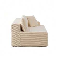 Modular Compression Sofa In Chenille Fabric, Filled With 30D High-Resilience Foam. Easy To Move And Featuring A Non-Slip Base, It Is Ideal For Living Rooms And Other Spaces. Ivory Color. - 杏色 - 查看 9