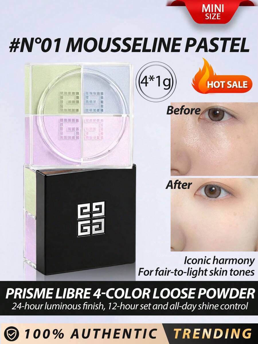 Givenchy [Mini] PRISME LIBRE 霧面定妝亮粉 4合1混色 #1 4*1g / Prisme Libre 粉餅混色四色，可遮瑕、柔焦並提亮膚色。Givenchy 專業技術提供長達6小時的輕薄透亮妝效，不結塊。 - #1 4*1g/4g - 查看 1