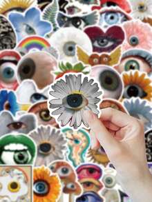 50pcs Surreal Weird Eye Art Stickers - Glitch Subculture Style, Flower Eyes & Mutated Organs, Waterproof PVC Material, Suitable For Skateboard, Kindle, Laptop, Notebook, Journal, Scrapbook, Desktop Accessories - Multicolor - View 3