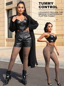 1 Pair 80g Nude-Look Tight Leggings, Spring/Autumn Women's Tights, College Style, Cute Daily Versatile, Suitable For 15~25°C - Coffee Brown - View 3