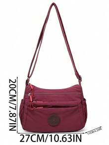Bolso de hombro casual de nailon con correa ajustable, bolso de hombro con múltiples compartimentos, unicolor, cierre de cremallera, forro de poliéster, bolso cruzado ligero perfecto para uso diario - Rojo - Ver 4