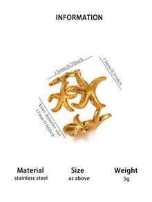Fashionable Large C-Shaped Smiling Face Sun, Starfish And Coconut Tree Stainless Steel Ring, Gold Rust-Resistant Adjustable Finger Ring, Suitable For Women/Girlfriend/Best Friend, Summer Vacation Party Accessory, Exquisite Wedding Jewelry, Birthday Anniversary Gift - Multicolor - View 17