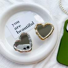 Heart-Shaped Solid Color Niche Desktop Stand, Retractable Phone Holder, Creative Phone Stand, Heart-Shaped Mirror Portable Makeup Mirror, Exquisite Phone Accessory, Adhesive Phone Stand, Daily Essential - Multicolor - View 4