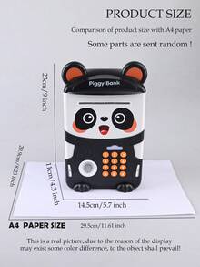 NEUSNEY 1 件熊猫形电子存钱罐玩具，儿童 ATM 硬币盒，带指纹解锁，自动卷起硬币，创意学习金融玩具，适合 3 岁以上男孩和女孩，需要 3 节 AAA 电池（不包括在内），包含一些随机配件 - 黑與白 - 查看 12
