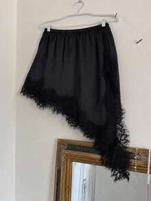 HUACAITA Solid Color Casual Asymmetric/Asymmetrical Pocket Daily Beach Spring/Summer Skirt - Black - View 6