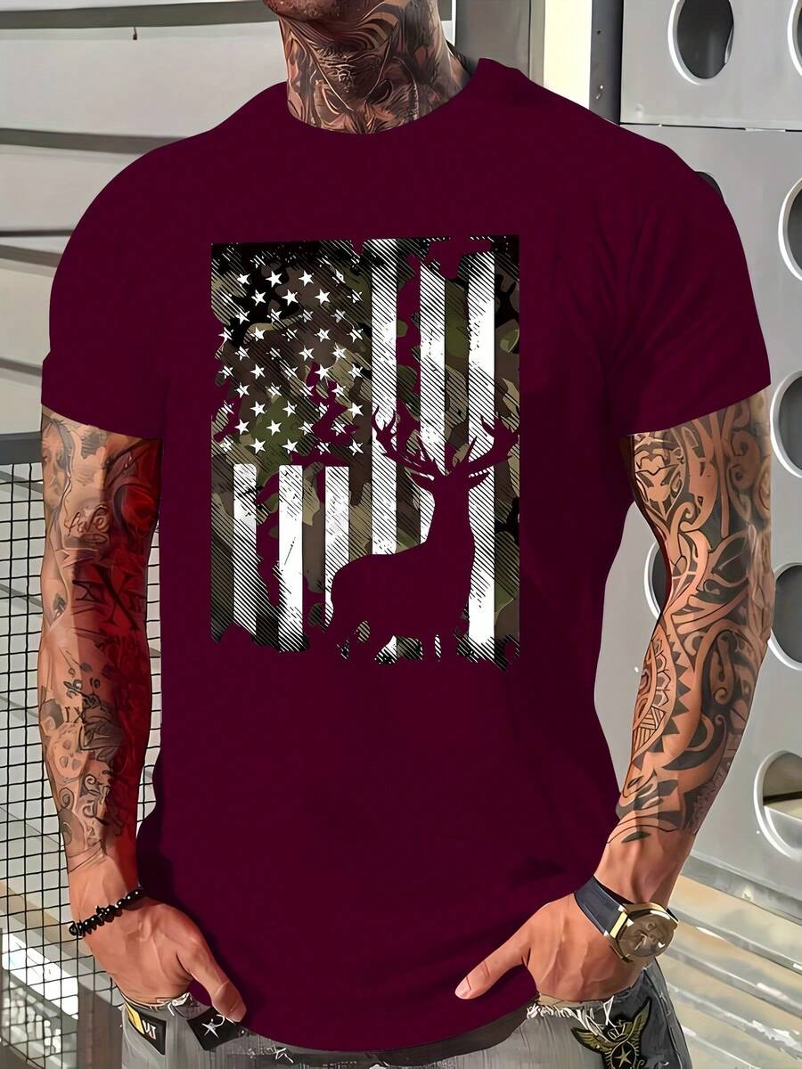 Camiseta de Verano de Manga Corta con Estampado para Hombre - Blanco - Ver 1