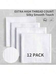 12pcs Men's Plaid White Handkerchiefs Large Striped Pocket Squares, Sweat-Absorbent Premium Vintage Plaid Handkerchiefs, Machine Washable - White - View 6