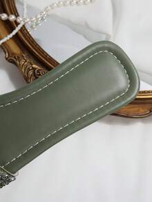 1 Pair Plus Size Black 3-Row Bead Fashion Elegant Solid Color Party New Style Luxury Non-Slip Outdoor Vacation Beach Comfortable Versatile Rhinestone Pearl Flat Square Toe Open Toe Indoor Home Slippers 41-43 Daily Women's Plus Size - Army Green - View 10